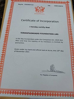 The certificate of the subanpaonuado foundation